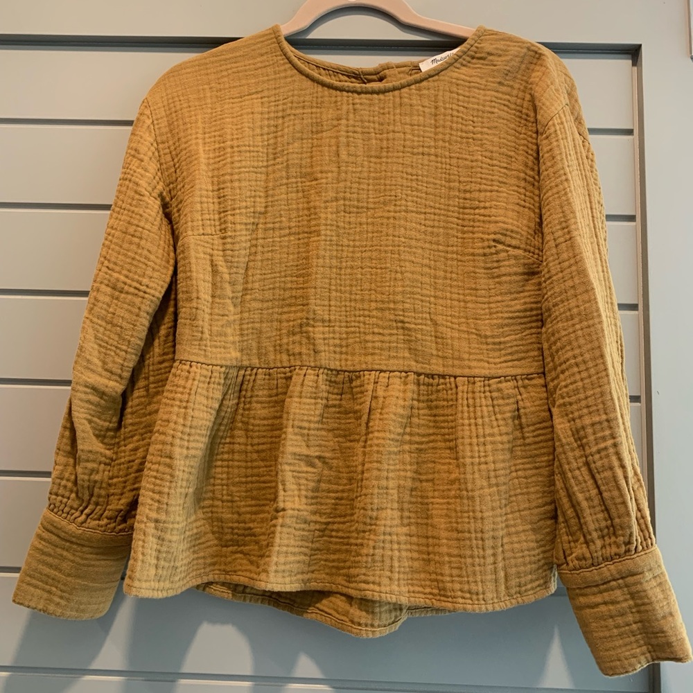 Madewell Lightspun Button-Back Peplum Top XXS